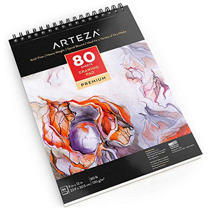 ARTEZA Drawing Paper Pad, 9 x 12 Inches, Pack of 1, 80 Sheets, Spiral Bound Artist Drawing Books, Durable Acid Free White Sketch Paper - size: 9 x 12 (Pack of 1)