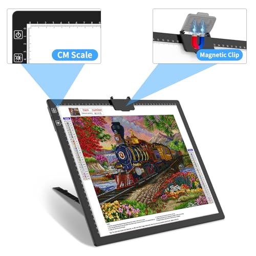 HIUKCOLED Rechargeable A3 Light Pad, Battery Powered Light Board with Foldable Stand, top Clip, 3 Colors/Stepless/6-level Brightness, Wireless LED Tracing Box for Diamond Painting,Drawing,Sketching - style: A3 Stand