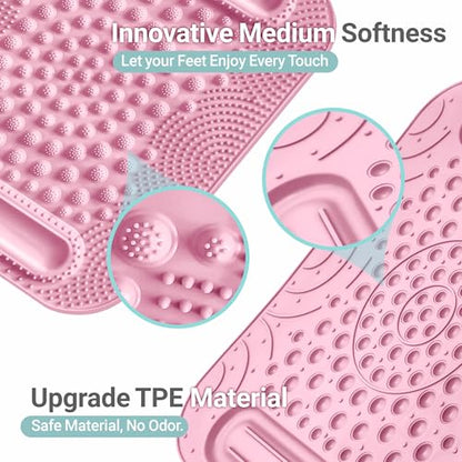 Foot Massage Mat with Two Massage Balls, 5-Zone Acupressure & Reflexology Mat for Various Stimulation, Portable Pressure Point Pad for Feet Relaxation, Pain, Fatigue Relief((Pink) - color: Pink