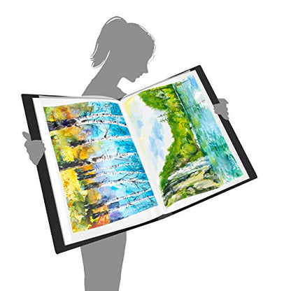 Presentation Book 40 Clear Pockets Sleeves Protectors Art Portfolio Clear Book for Artwork, Report Sheet, Letter (Can Accommodate 19.1 X 13.3inch) - size: 19.1x13.3inch (Black)