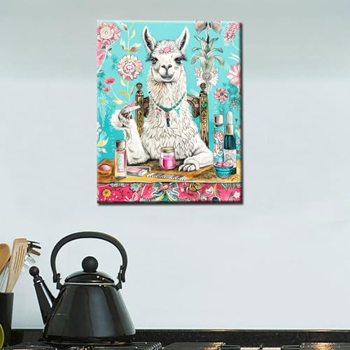 llama Make Up Paint by Numbers for Adults Beginners Multicolored Flowers Paint by Number for Ages 8-12 Cyan Blue Canvas Vicugna Pacos Painting Acrylic Funny Room Decor 16x20 Inches(Without Frame) - color: Artwork-20, size: 16''x20''(Without Frame)