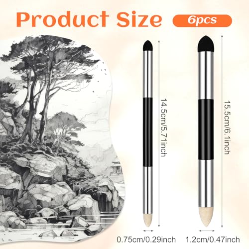 JJUNW 6Pcs Oil Pastel Blending Tools, Dual Tip Blending Sponge Pen Set | Artist Blending-Sponge Pen for Artist Professional Sketch Drawing Blending-Lightening & Highlight
