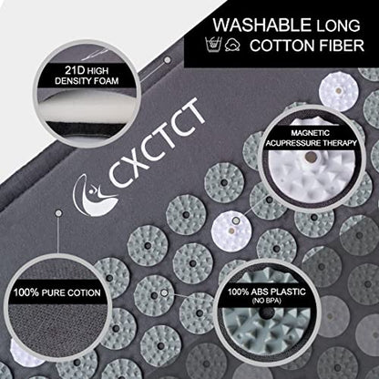 Extra Long Yoga Acupressure Mat Set,Massage Acupuncture Mat Large,Magnetic Mat Acupressure Body mat and Pillow for Neck Back Pain Relief(Grey) - color: Grey