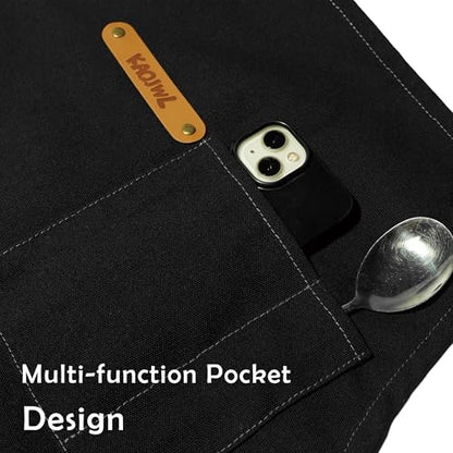Professional Unisex Chef Apron – Cross-Back, Large Pockets, Water-Resistant Cotton Canvas - color: Black Canvas