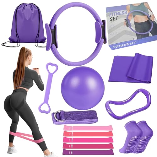 Pilates Kit for Home Workouts, 13-Pcs Pilates Essentials Kit with Ring and Ball Set, Resistance Bands, Home Pilates Equipment for Women, Starter Workout Kit for Beginners
