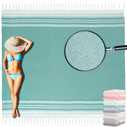 Yongoes Turkish Beach Towel Blanket Oversized 82x88 Teal Boho - color: Teal, size: Extra Large 82"x88"（208x224cm）