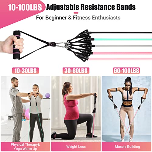 Resistance Bands with Handles for Women, 5 Level Exercise Bands | Workout Bands for Physical Therapy, Yoga, Pilates, Door Anchor, Storage Pouch, Training Poster - color: Colour