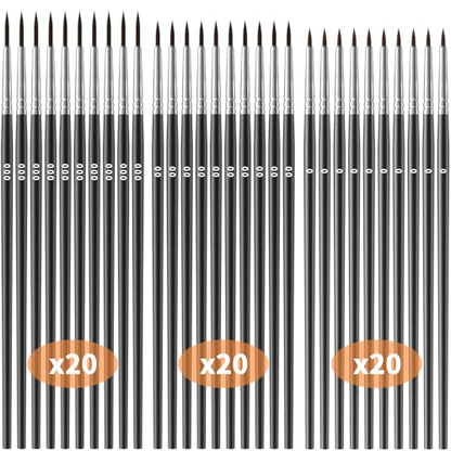 Tiny Detail Paint Brushes 60 Pcs Fine Paint Brushes Set with 3 Size #0#00#000 Liner Brush for Miniature 40k Model Crafts Watercolor Acrylics Oil