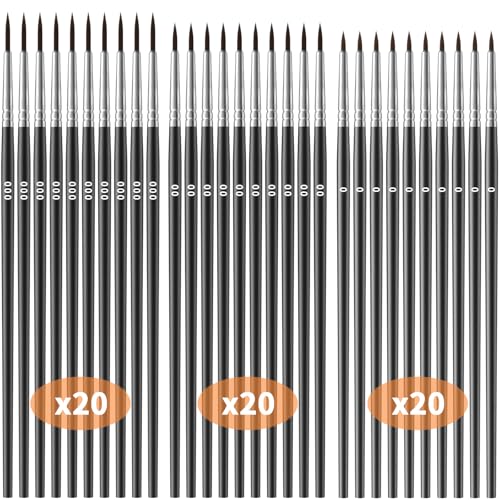 Tiny Detail Paint Brushes 60 Pcs Fine Paint Brushes Set with 3 Size #0#00#000 Liner Brush for Miniature 40k Model Crafts Watercolor Acrylics Oil