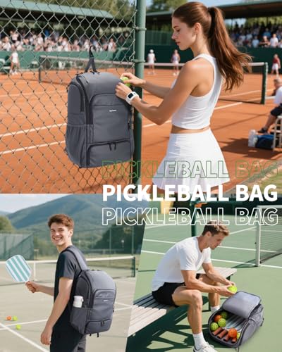 sportsnew Black Yoga Mat Bag (Full Zip, Water Bottle & Wet Pockets). For Women & Men + Gray Pickleball Backpack (Waterproof, Shoe Compartment, Fence Hook)