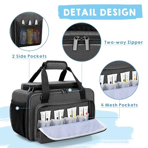 GRAOSO Marker Storage Bag Marker Case Organizer Hold up to 216 Markers | Carrying Case with Shoulder Strap and Handle, with Dividers and Easy Cleaning Liner (Markers Length up to 5.1"/13 cm), Grey