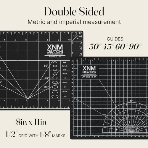 XNM Premium Self Healing Cutting Mat - 8 Inches by 11 inches - A4, 3 Layer Quality PVC Construction - Dual Sided, Imperial and Metric Grid Lines - Perfect for Cutting, Sewing, and Crafts - size: 11"L x 8"W