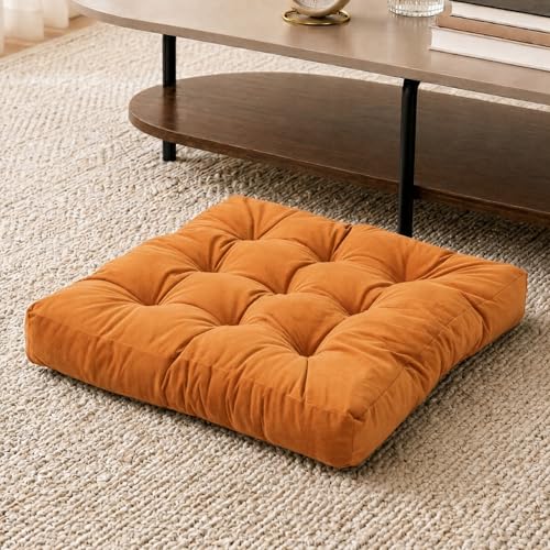 Floor Pillow for Adults, Velvet Floor Cushion, 22 x 22 Inch, Orange - color: Orange, size: 1pack