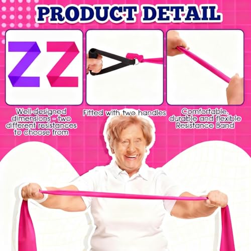 2 Pcs Resistance Band with Handles for Seniors | Chair Exercise Equipment, Physical Therapy Band, Gifts for Elderly, Women, Rehab, Physical, Grandma, Grandpa - color: Rose Red,Purple