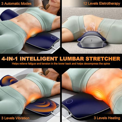 Lower Back Massager with Traction,Heat,Electrotherapy and Vibration | 4 in 1,Low Frequency,Cordless,Rechargeable,Electric Lumbar Traction Decompression Devices,for Pain Relief Deep Tissue,at Home