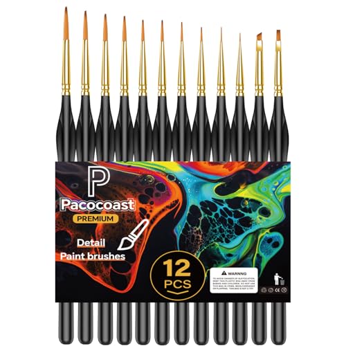 12Pcs Detail Paint Brushes Set for Miniature Fine Art Painting | Triangular handles for acrylic, oil & watercolor. Ideal for crafts, models, figurines, face paint & paint-by-number, Black - color: Black