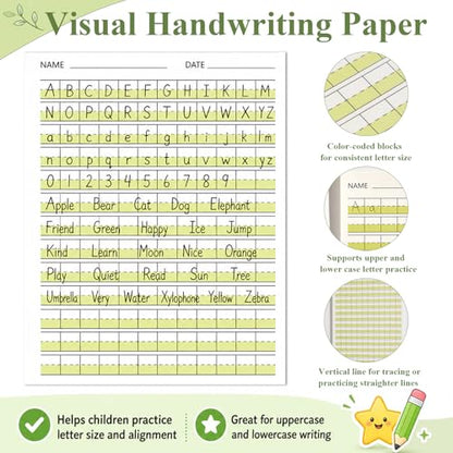 100 Sheets Handwriting Practice Paper Write Beginner Paper for Kids Double-Sided Writing Papers with Lines for Grades PreK – 1st Easy Learning Improves Penmanship & Writing Skills 8.5” x 11”