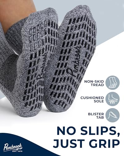Pembrook Non Slip Crew Grip Socks Men & Women - 4 Pairs | Non Slip Socks for Elderly, Hospital, Pilates, Yoga, Barre, Home - color: Black, White, Light Gray, Dark Gray - 4 Pairs, size: X-Large