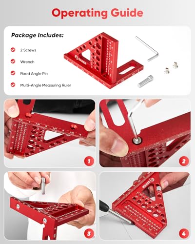 Saker 3D Multi-Angle Measuring Square Ruler, Aluminum Alloy Carpenter Square, 0-90° Precision Hole Scribing Ruler with Angle Pin for Woodworking, Engineering, and Construction Projects - size: 4.4inch