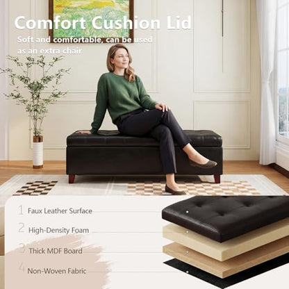 Joveco 51 Inch Storage Bench,Leather Tufted Storage Ottoman with Legs - color: 51", Pure Black