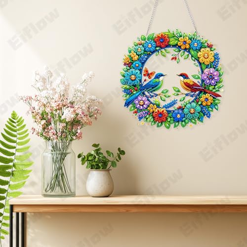 Eiflow Acrylic Diamond Art Hanging Kit for Adults, DIY Diamonds Painting Door Hanger Board Kit, Special Crystal Diamond Art Painting Pendant Ornament (Wreath) - color: Wreath