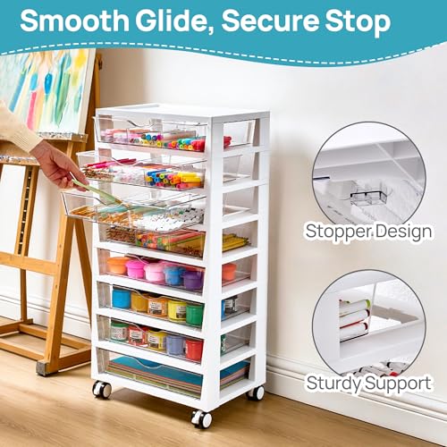 Vtopmart 8 Tier Rolling Cart with Drawers, Clear Plastic | Removable Dividers, Visible Storage, Sturdy Design, For Building Blocks, Toys, Art, Office & Craft Supplies - style: 8 Tier 8 Drawers