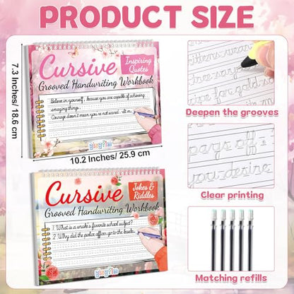gisgfim 2 Pack Grooved Cursive Handwriting Workbook Magic Grooved Cursive Reusable Handwriting Practice with Disappearing Ink Pens Learning Activities Supplies (Jokes Riddles&Inspiring Quotes) - style: Inspirational Sentences+Jokes
