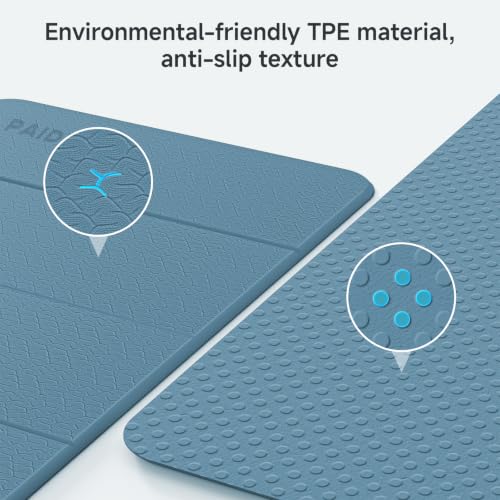 PAIDU Foldable Yoga Mat 10mm Thick, 75"x26" Non-Slip Fitness Exercise Mat - color: Blue Gray