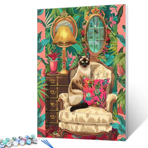 Tucocoo Lovely Kitten Paint by Number Kit for Adult Green Leaves Room Jungle Paint by Number,Funny Pet on Canvas for Creative Wall Art Home Decor Gift for Friends and Family 16x20 Inch (DIY Framed) - color: Artwork-06, size: 16x20 Inches(DIY Frame)