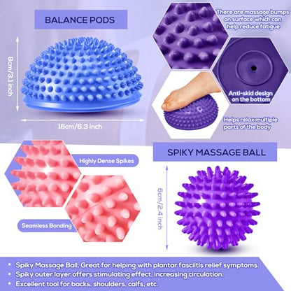 8 Pcs Balance Disc Set with Hand Pump, Wobble Cushion, 3 Balance Pods & 4 Spiky Massage Balls, for Sensory child, Balancing Training, Physical Recovery, Exercise, Adults, Dogs - color: Fresh Colors