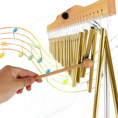 EASTROCK 25 Note Chimes Single-row Bar Chimes Height-Adjustable Stand Gold - color: 25note Gold