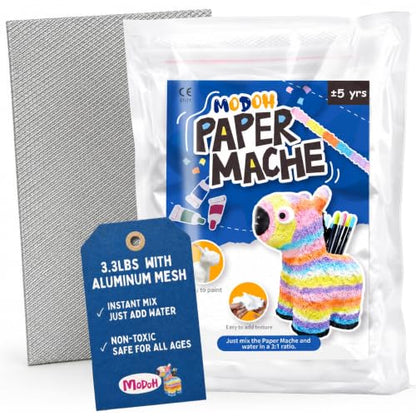 MODOH Instant Paper Mache Powder - 3.3 lbs White Papier Mache with Aluminum Mesh, Just Mix 3:1 with Water, Non-Toxic, Certified Safe for Kids & Adults, Great for School Projects & DIY Art - color: White