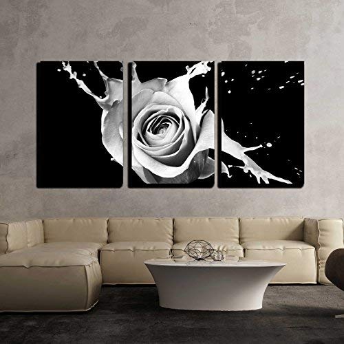 wall26 - 3 Piece Canvas Wall Art - Rose with Red Splashes on Black Background - Modern Home Art Stretched and Framed Ready to Hang - 16"x24"x3 Panels - color: Artwork - 25, size: 24" x 16" x 3 Panels