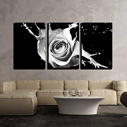 wall26 - 3 Piece Canvas Wall Art - Rose with Red Splashes on Black Background - Modern Home Art Stretched and Framed Ready to Hang - 16"x24"x3 Panels - color: Artwork - 25, size: 24" x 16" x 3 Panels