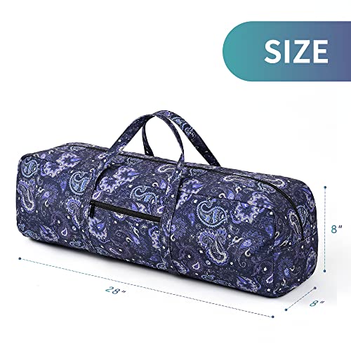 Boulder Bee | Yoga Mat Bag | Large Yoga Mat Carrier with Wet Pocket | Yoga Gifts | Gym Tote Bag for Women - color: Blue cashew flower