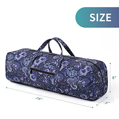 Boulder Bee | Yoga Mat Bag | Large Yoga Mat Carrier with Wet Pocket | Yoga Gifts | Gym Tote Bag for Women - color: Blue cashew flower