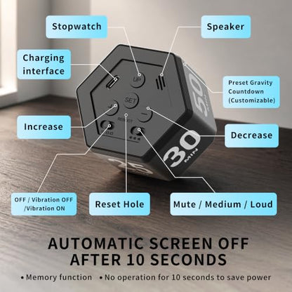 Visual Productivity Timer with Stopwatch, 5 & 25 Minute Presets | 6 Presets 3, 5, 10, 25, 30 & 50 Minutes with Silent, Vibration and Sound Alerts for ADHD, Study, Work and Classroom - color: Black