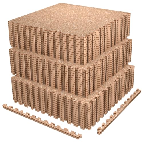 AIRHOP 0.56in Thick 144 Sq Ft Exercise Equipment Mats, 36 Tiles Upgraded Rubber Top with High Density EVA Foam, Large Interlocking Puzzle Gym Flooring for Home Gym, Heavy Weight Workout, 24 x 24in - color: Wood, size: 144 Sq Ft (36 Tiles)