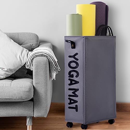 Caroeas Yoga Mat Storage Rack, Yoga Mat Holder Accessories, Home Gym Equipment Storage Yoga Mats, Women Men Workout Equipment Organization with Wheels - color: Dark Gray/27'', size: 27'' X-Large