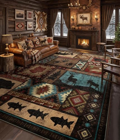 YIHOUSE 9x12 Rustic Cabin Area Rugs for Living Room Brown - color: Brown, size: 9'x12' (Rectangular)