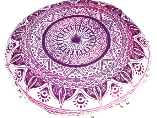ICC Floor Pillows & Cushion Covers, Decorative Hippie Mandala Pouf Pillow Cover Bohemian Seating Meditation Cushion Cover, Large Boho Ottoman Case Pillowcase for Couch (Pink Trishol, 32" Round) - size: 32" x 32" (Pack of 1), style: Pink Trishol