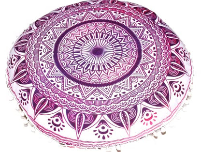 ICC Floor Pillows & Cushion Covers, Decorative Hippie Mandala Pouf Pillow Cover Bohemian Seating Meditation Cushion Cover, Large Boho Ottoman Case Pillowcase for Couch (Pink Trishol, 32" Round) - size: 32" x 32" (Pack of 1), style: Pink Trishol