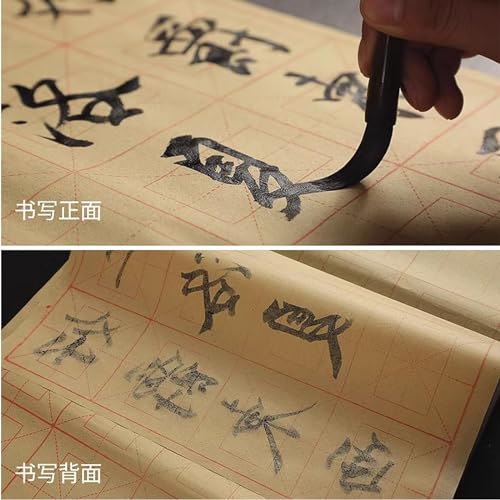 MEGREZ Grid Maobian Xuan Paper Half Raw Ripe Calligraphy Practice Sheets | ink control no heavy bleed, clear grid lines, Chinese kanji calligraphy practice, 29 x 38 cm, 9cm x 12 grids, 50 sheets - size: 9 cm x 12 Grids/ Sheet
