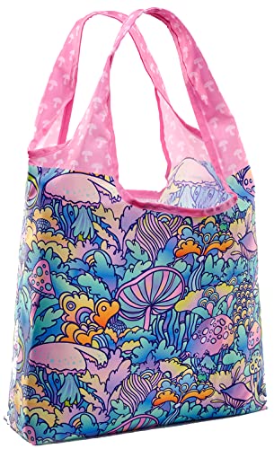 O-WITZ Reusable Grocery Bags | Vibrant Tote Bag For Groceries, Gym, Toys & More | Washable Design With Large Handles For Maximum Convenience | Folds Into A Small Pouch, Psychedelic Mushroom - color: Mushroom