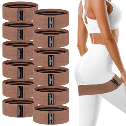 12 Pcs Fabric Resistance Bands for Working Out Non-Slip Booty Exercise Loop Bands for Women Men Glutes Hip Thigh Butt Yoga Pilates Fitness Gym, Light Medium Heavy - color: Dark Brown, style: Heavy Resistance
