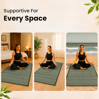 LFH Home Handmade Straw Yoga Mat For Exercise, Workout, Fitness - Perfect Heavy Quality Eco Friendly Natural Straw Reversible Yoga Mat for Men & Women - 72x24 Inch - color: Military Green