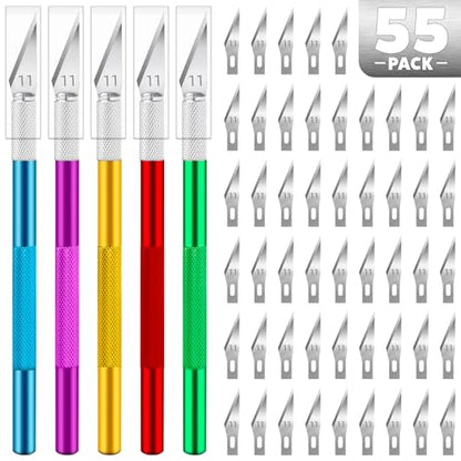 55PCS Exacto Knife Set, Craft Knife, Hobby Knives with 50PCS Blades | 55PCS precision knife kit, SK5 exacto knife blades for art, woodworking, stencil, scoring, scrapbooking, modeling and crafts - style: Multi-1 – 5 Knives / 50 Blades