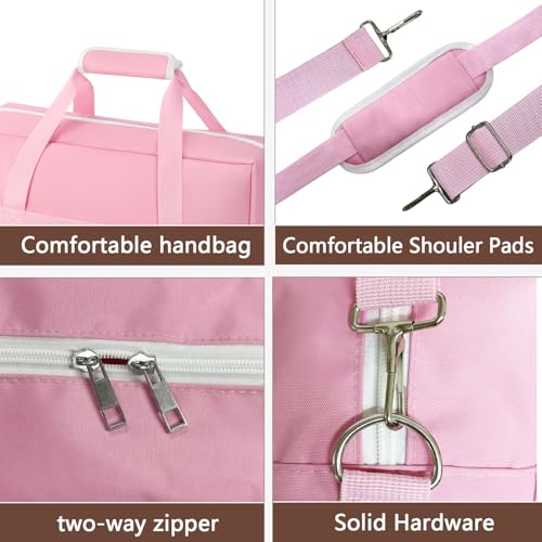 Gym Bag for Women Men, Water-Resistant Duffle Bag for Travel Sports, Lightweight Carry On Bag with Handles and Detachable Shoulder Strap - color: Pink