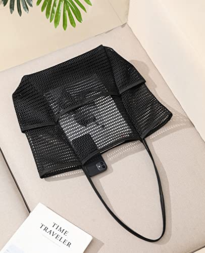 Iioscre Beach Bag for Women, Causal Hobo Handbags with Zipper Inner Pocket - color: Black-001