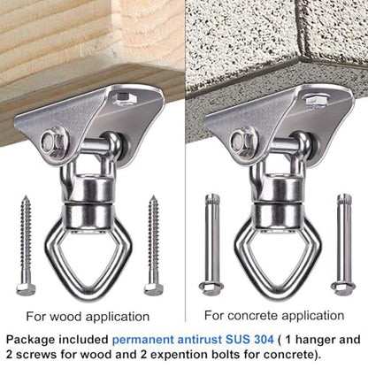 BeneLabel 800LB Capacity Swing Hanger with Bearing Swivel Stainless Steel Ceiling Mount Hanging Kit for Aerial Silks, Swings, Hammocks, Hanging Chair, Heavy Bag - color: Square Base Hanger(1 Pack)
